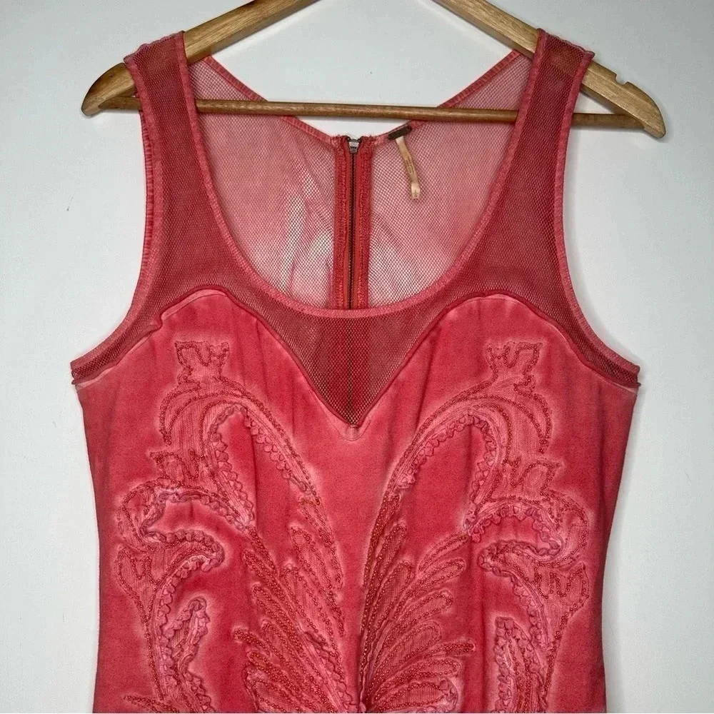 Free People Ice Ice Baby Embellished Sleeveless Mini Dress in Pink Lemonade L